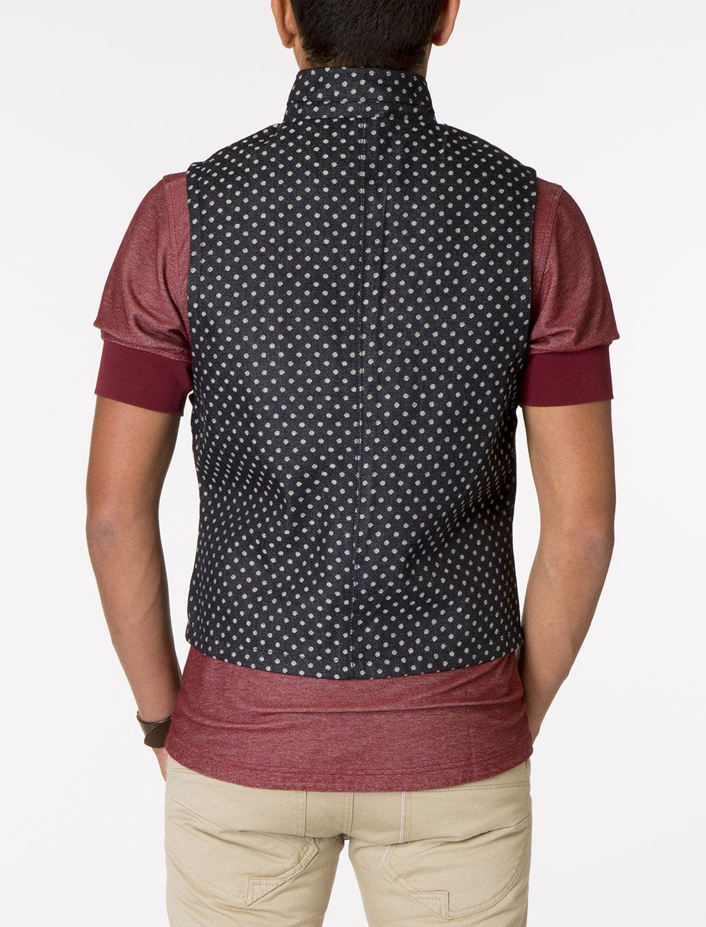 SATURN Denim Jacquard Polka Dot Vest