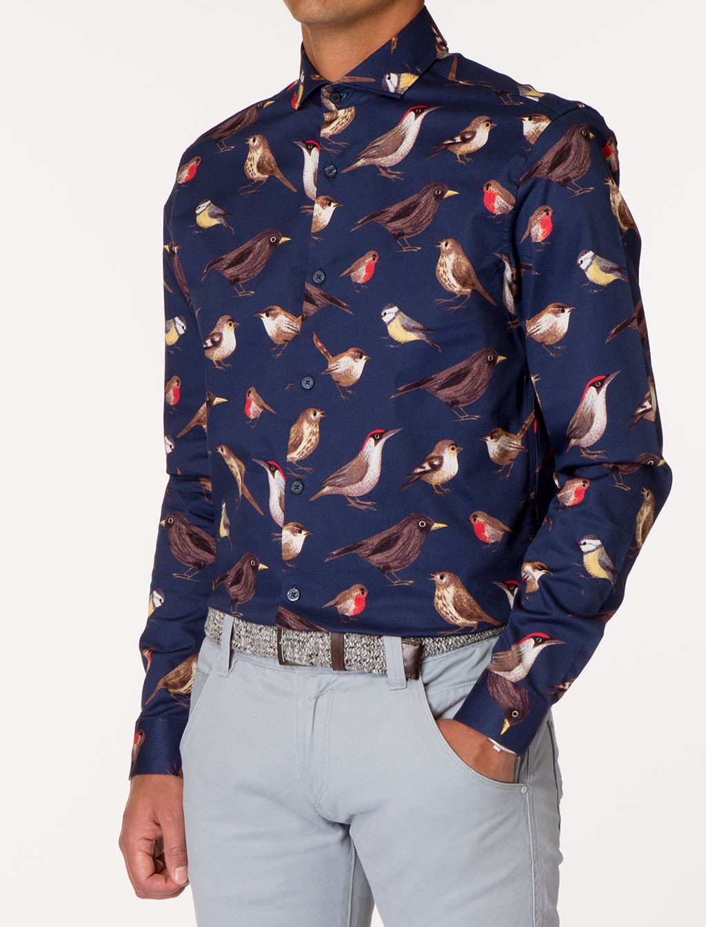 WALT Bird Print Long Sleeve Woven Shirt