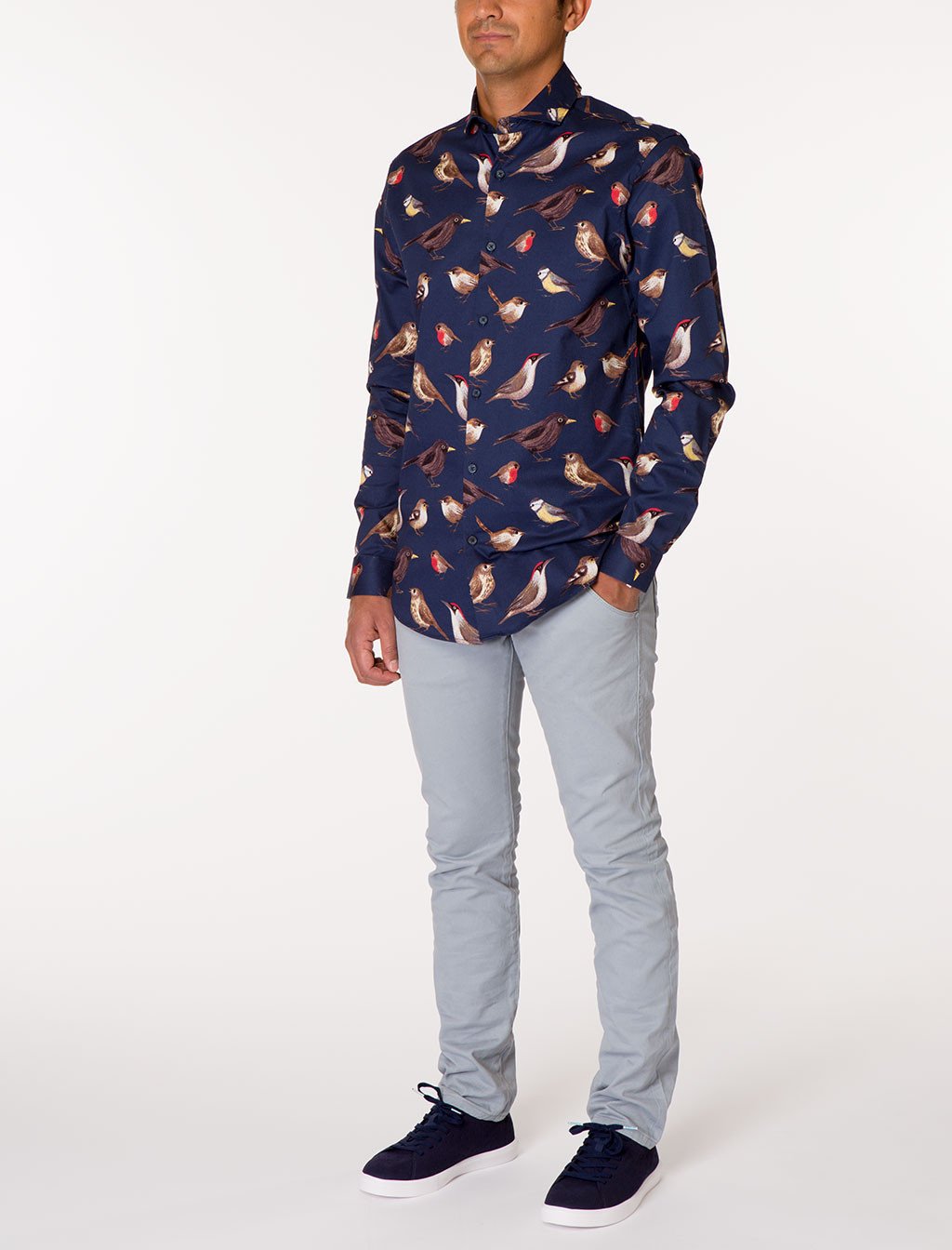 WALT Bird Print Long Sleeve Woven Shirt